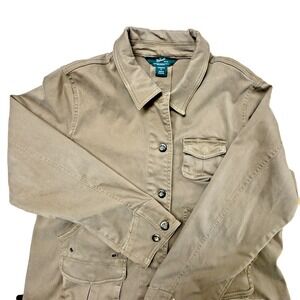 Woolrich Jacket Womens Sz XL New Saddle Chore‎ Coat Button Up Brown Pockets